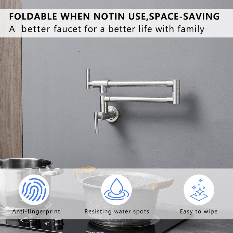 Pot Filler,wall Mount Commercial Pot Filler Faucet,304 Ss Material Kitchen Folding Faucet,coffee Machine Faucet With Stretchable Double Joint Swing Arms