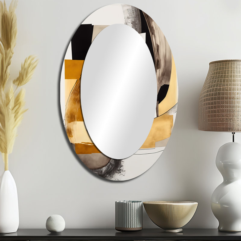 Glam Art Deco Abstract IV - Grand miroir mural ovale sur métal, 36 po x 24 po