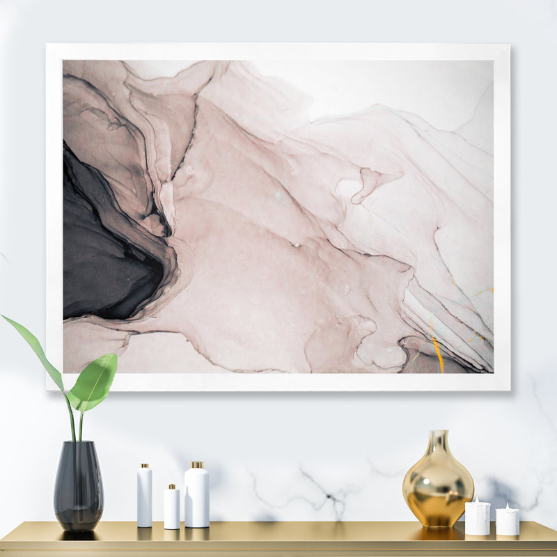 Gris et blanc marbré fluide - art mural moderne sur toile, H 24 po x l 36 po x P 1 po, Impression blanche sur toile encadrée