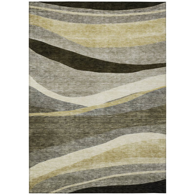 5' X 8' Taupe Gray And Black Abstract Washable Indoor Outdoor Area Rug