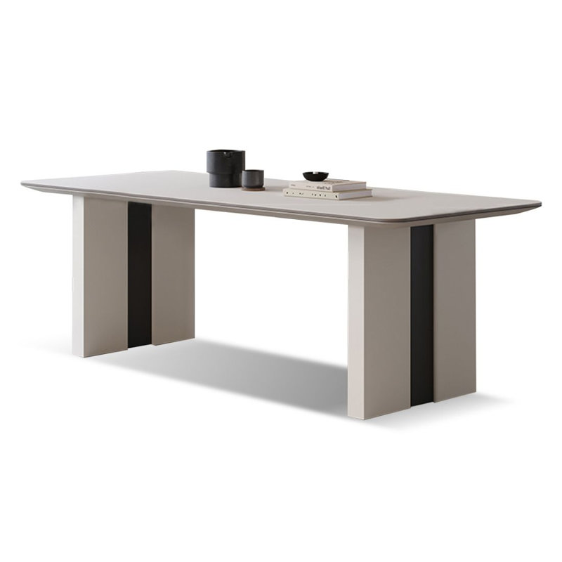 Table de salle à manger rectangulaire en pierre frittée beige clair, H 29,53 po x L 70,87 po x l 31,5 po