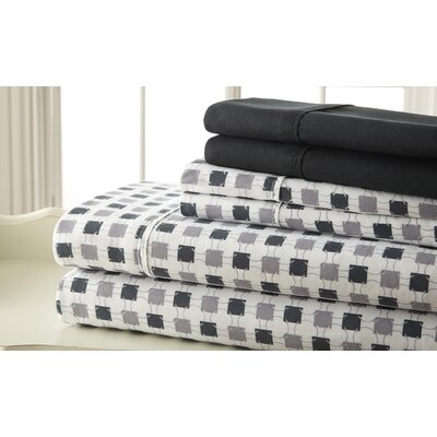 Geometric Microfiber Sheet Set -  Spirit Linen, BH-QU-Black + Grey Squares