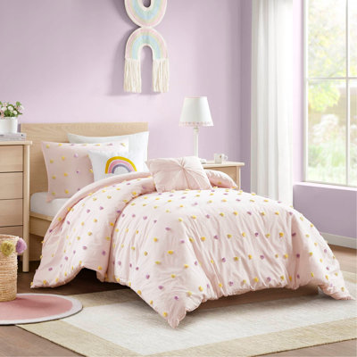 4 Pieces Twin/Twin XL Cotton Jacquard Pom Pom Comforter Set With Hypoallergenic Filling And Decorative Pillows