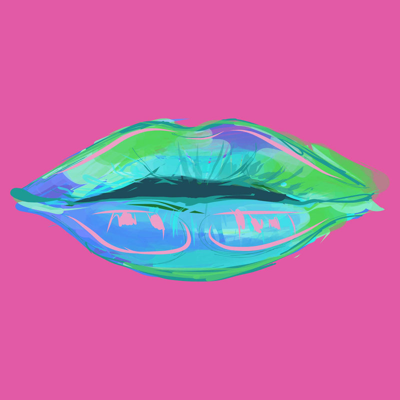 Lip Service Print, 30" H x 30" W x 2" D, Blue/Green/Pink, Wrapped Canvas