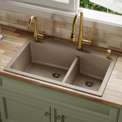 Karran Drop-in Quartz Composite 33'' X 22'' 1-Hole 60/40 Double Bowl Kitchen Sink