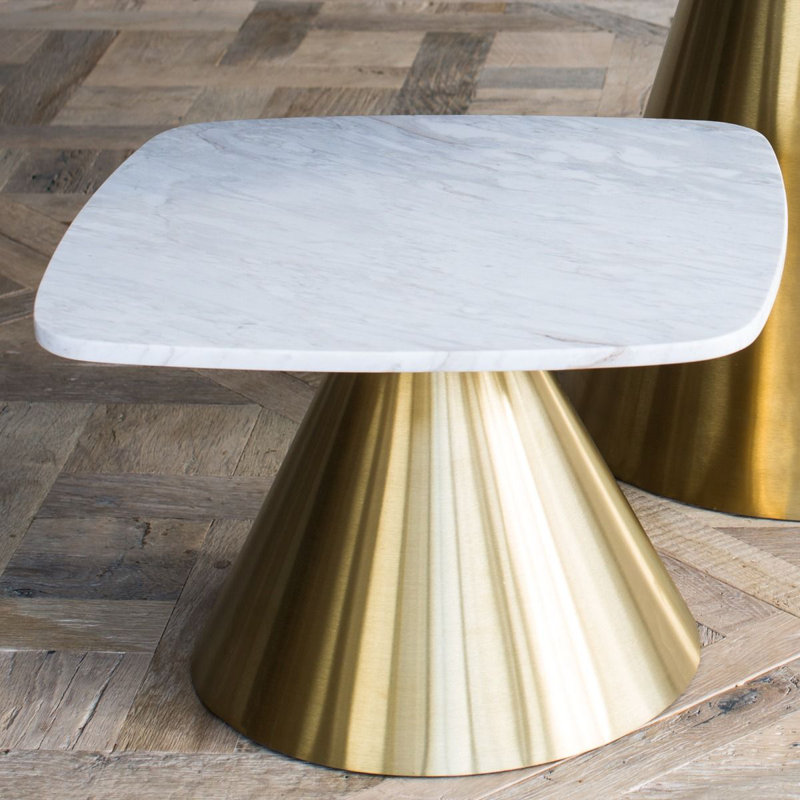 Bedminster Pedestal End Table, Brass, White