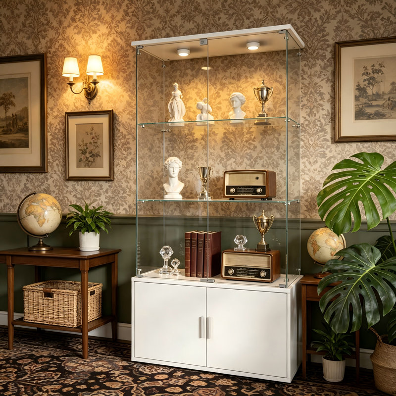 This Living Room-Specific Double-Door, Four-Tier Storage Unit Features A Remote-Controlled PAIPAI Light, Adjustable Legs, And Combines Display, Wine Storage, And Document Organization Functions.