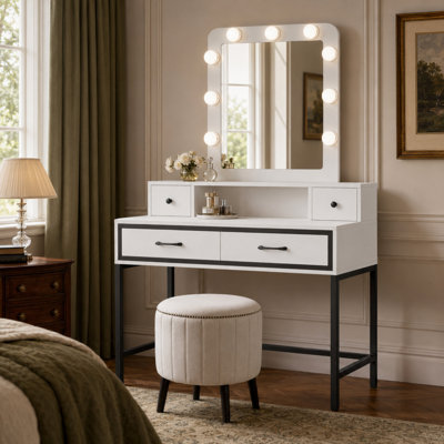 Bureau de coiffeuse 39,37 "avec miroir lumineux et 4 tiroirs