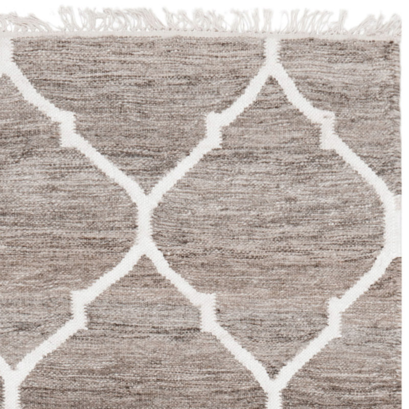 Towles Natural Hand Woven Wool/Viscose/Cotton Geometric Rug in Ivory/Light Gray, Square 5'