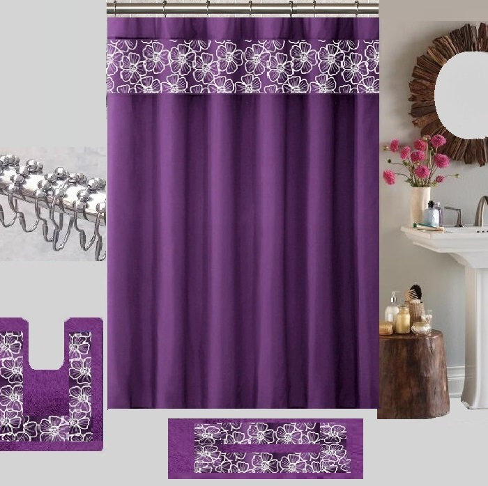 Wellow Shower Curtain with Hooks Included, Purple/White
