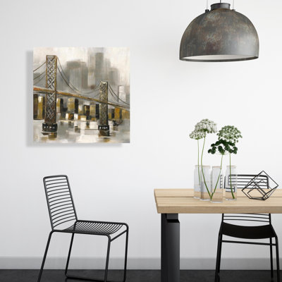 Brown Contemporary Cities Canvas - Bridge by a Cloudy Day Decor