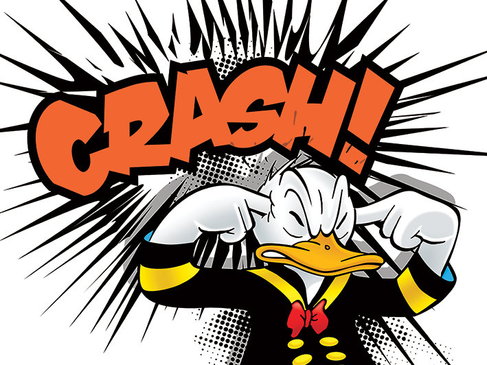 Donald Duck Crash Graphic Art Print, 60cm H x 80cm W, Linen