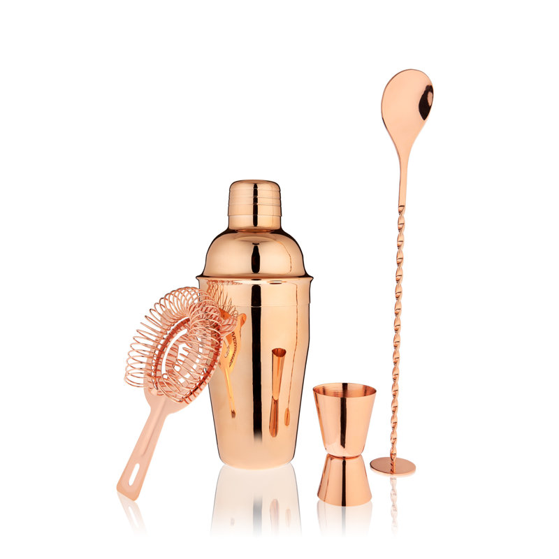 Copper Finish 4-Piece Mixologist Barware Set with Jigger and Muddler