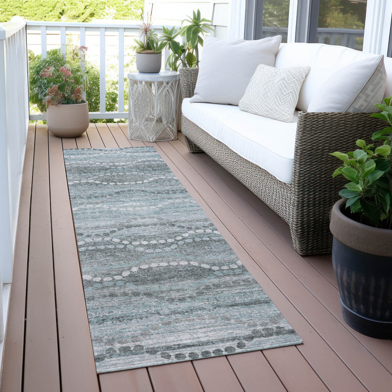 Machine Washable Indoor/Outdoor Xhevrie Teal Rug, Runner 2'3" x 7'6"