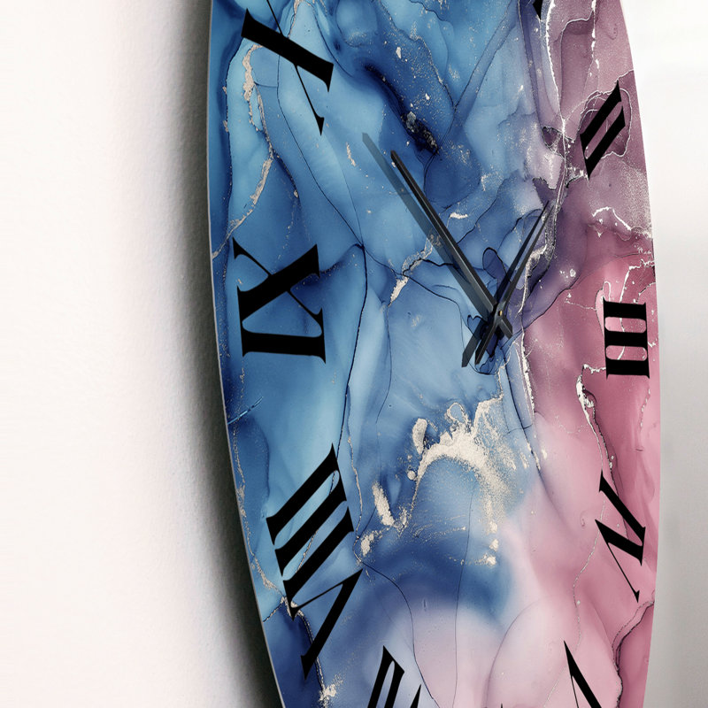 Art à l'encre translucide rouge et bleu II - horloge murale moderne, Moyenne