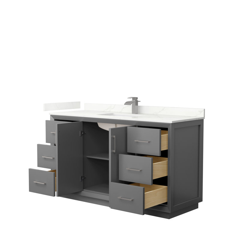 Strada 60'' W Single Vanity, Dark Gray, Giotto Quartz, Matte Black