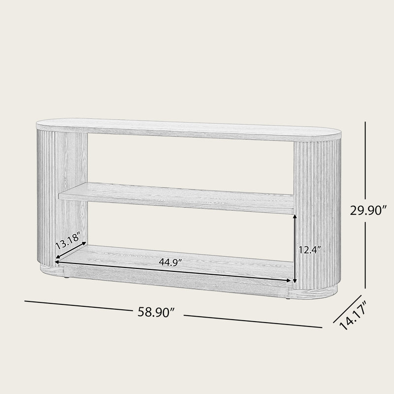 Contemporary Oval Console Table with Ribbed Sides and Two Spacious Open Shelves, Natural