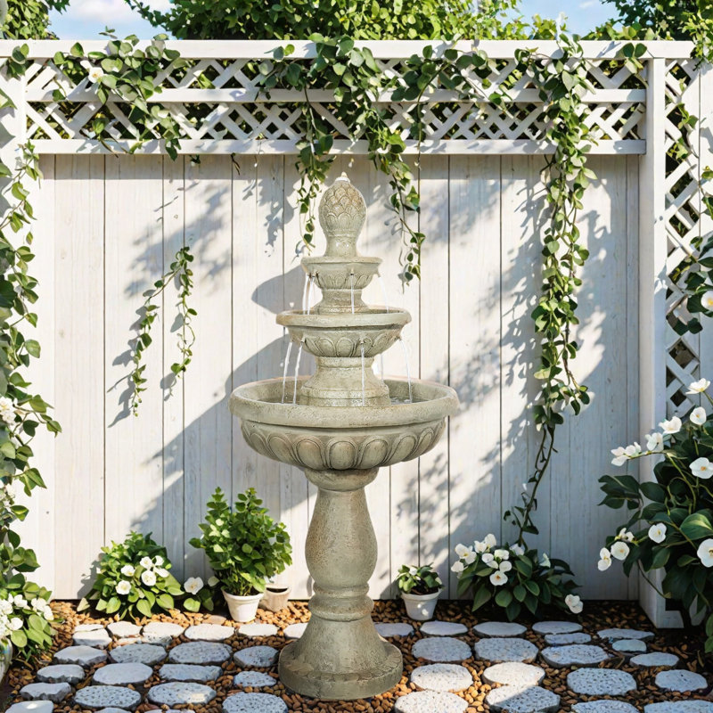 Outdoor Fountains And Waterfalls, 42.5" H Bubbler Floor Waterfall Fountain With Pineapple Top And Pump, 3 Tiered Garden Water Fountain For Patio Backyard Deck And Home Decor