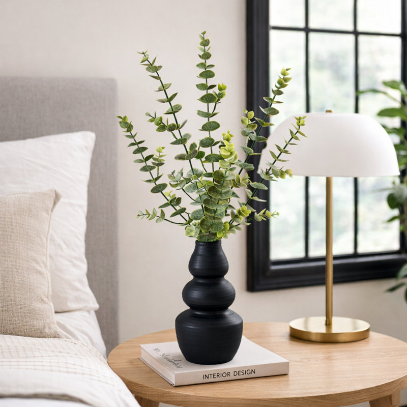 Vase en céramique noir 28 po Eucalyptus