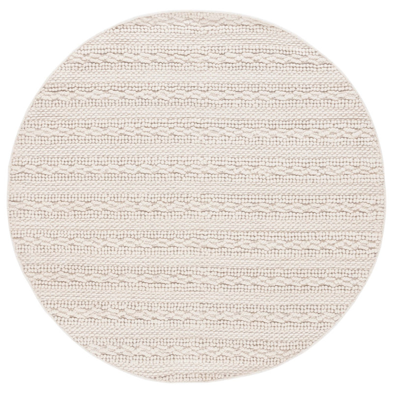 Natura Hand Loomed Wool/Cotton Solid Color Rug in Ivory, Round 6'