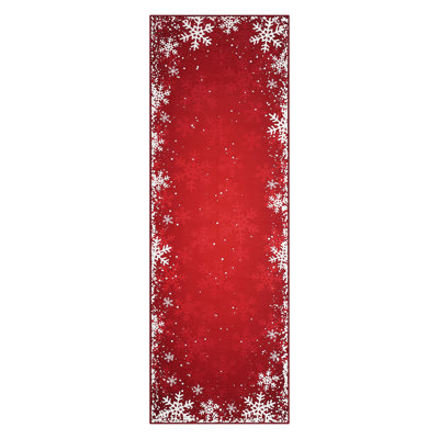 Tapis de Noël lavable à la machine, tapis de Noël flocon de neige avec envers antidérapant TPR, tapis de Noël pliable