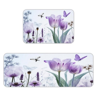 Translucent Purple Floral, Kitchen Mats Set of 2