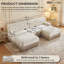 Canapé d'angle modulaire 3 places avec 2 poufs, jupe à franges d'inspiration vintage, dossier capitonné et assise flexible, beige-689000055