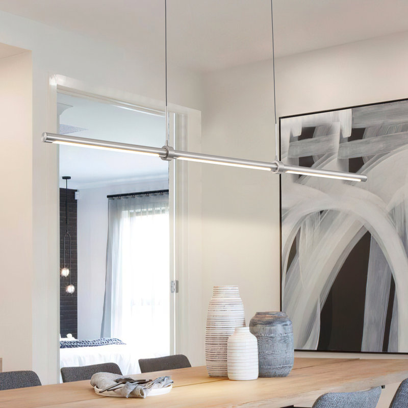 Luminaire suspendu pour îlot de cuisine à 3 lumières DEL noir mat Ailah, Nickel