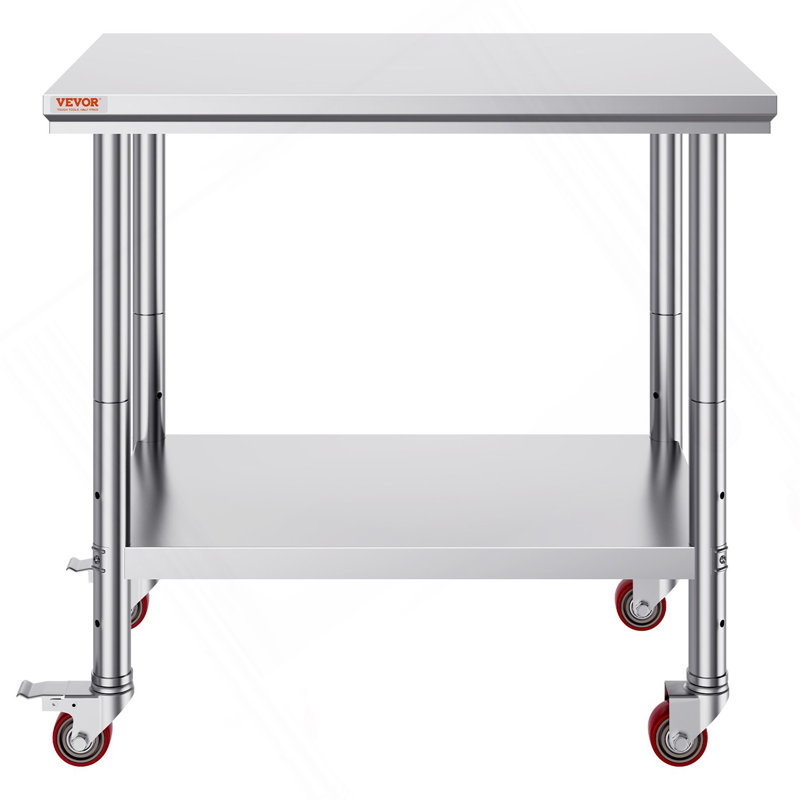 Table de travail en acier inoxydable 36 x 24 pouces avec 4 roues Table de préparation commerciale avec roulettes Table de travail robuste pour restaurant de cuisine commerciale