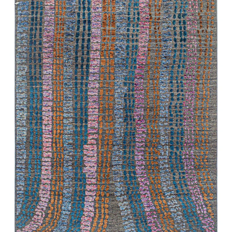 Hand Knotted Wool Striped Area Rug, Rectangle 8' x 10'