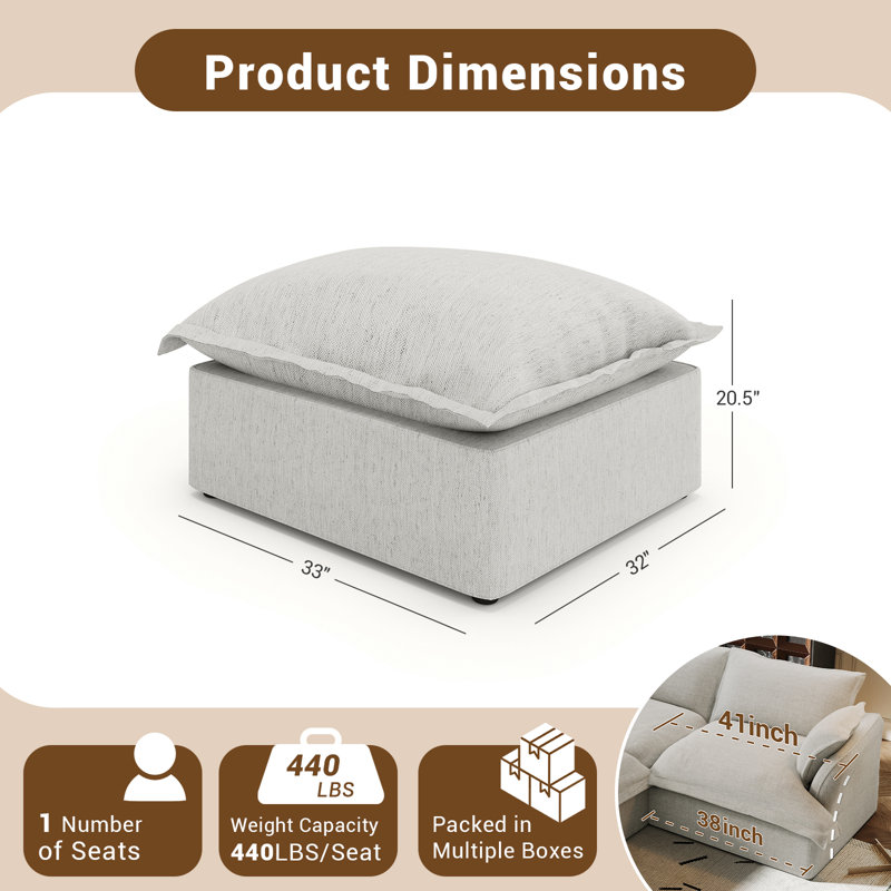 Canapé modulaire en lin mélangé Linen Blend, canapé convertible rembourré Cloud, Gris
