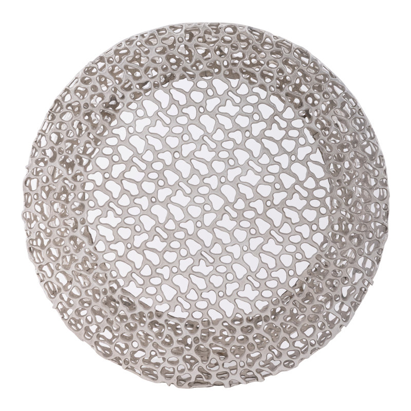 Nova Artisan Mesh Carved Designer Coffee Table, Silver