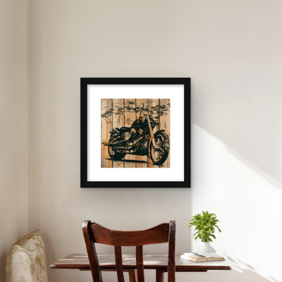 Motorcycle on Wood Background | Framed Matted Print