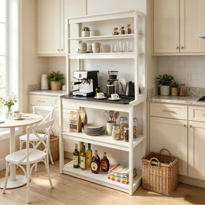 Étagère à pâtisserie à 5 niveaux avec tablettes de rangement pour cuisine, coin café, support pour micro-ondes, noir