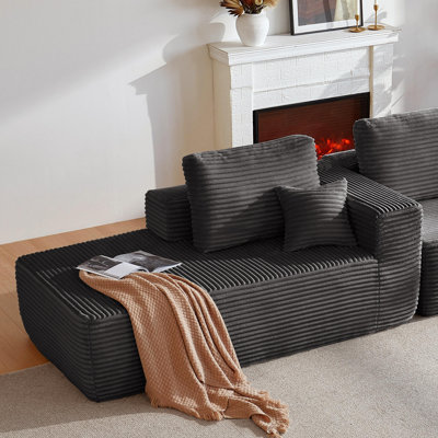 36-inch left chaise lounge, can be paired with a two-seat sofa to form an L-shape, soft-touch fabric, mainly for living room use, plush, grey