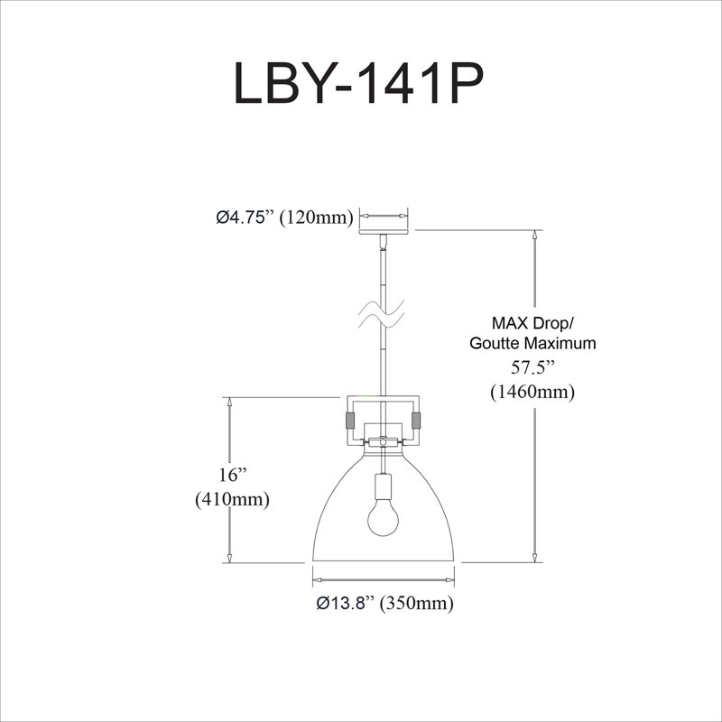 Luminaire suspendu conique 1 lumière Arwood, Chrome poli
