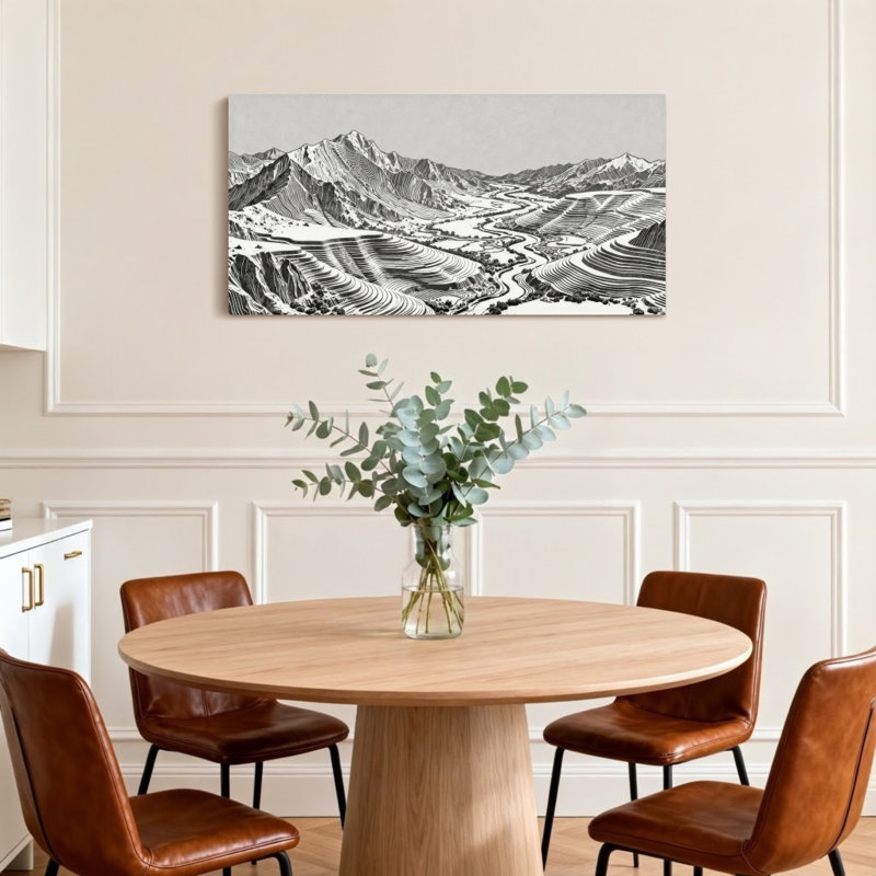 «Fashion Mountain Valley River», croquis de paysage, H 16 po x l 32 po