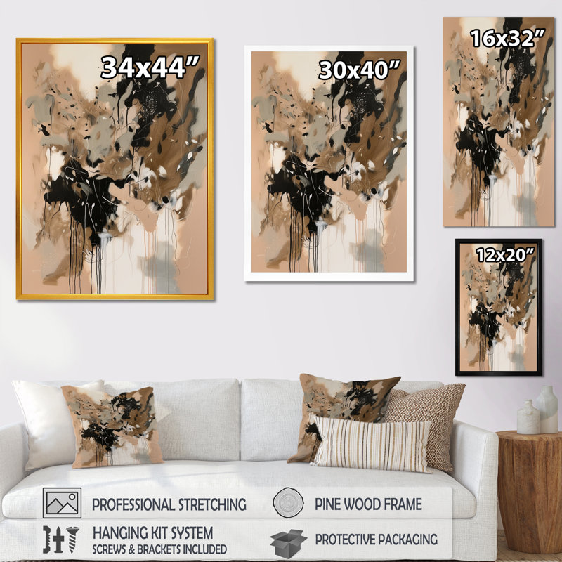 «Brown Colorful Symmetry I - Abstract», impressions d'art mural, H 40 po x l 30 po, Cadre flottant doré