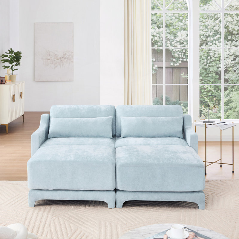 Élégant canapé rembourré en chenille avec conception modulaire et soutien lombaire pour la vie, 2, Bleu ciel