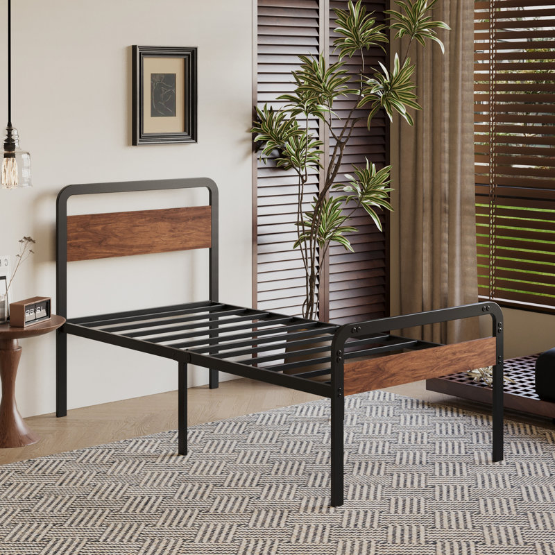 18 Inch Bed Frame with Wood Headboard and Footboard, Twin