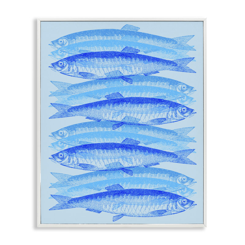 Blue Layered Fish Framed Giclee Art by Daphne Polselli, Coastal White Framed Giclee, 20" H x 16" W