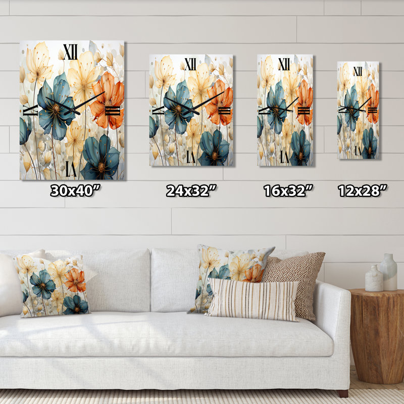 Horloge murale Jaleal - Abstract Botanicals, H 32 po x l 16 po