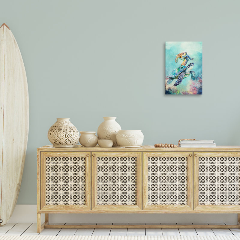 Art mural sur toile, "Undersea Sea Turtle", par Kim Allen, H 24 po x l 16 po