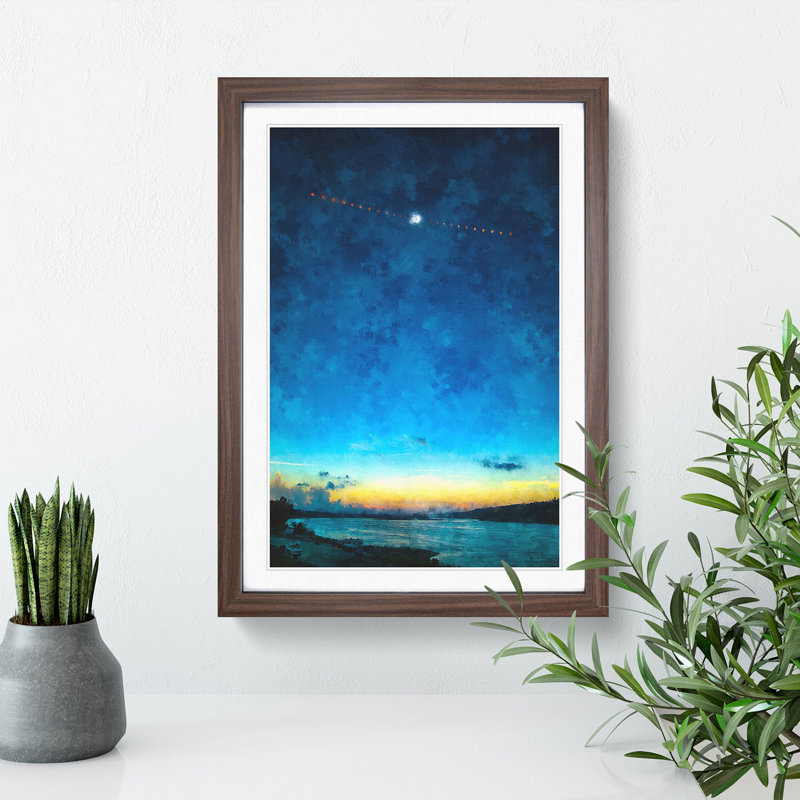 Total Eclipse over the River - Picture Frame Graphic Art, 65cm H x 48cm W x 2cm D, Walnut