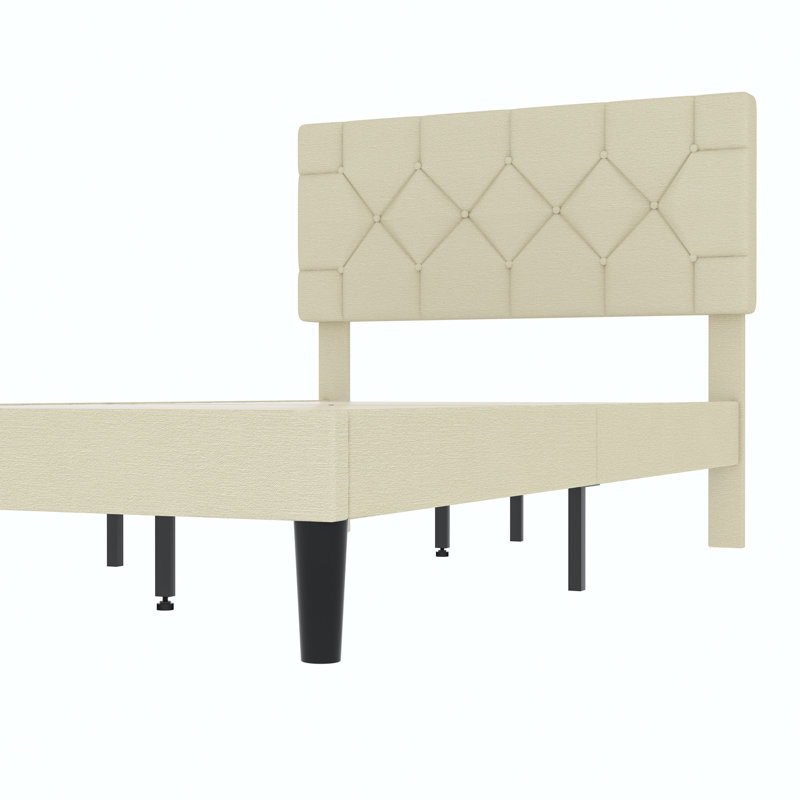 Ensemble de 2 cadres de lit Candelaria, ensemble de 2 cadres de lit plateforme tapissiers simples avec têtes de lit capitonnées réglables, lit simple en tissu de lin avec capitonnage à boutons, aucun sommier nécessaire, ensemble de mobilier de chambre à coucher moderne