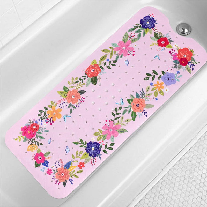 40x16" Pink Floral Non-slip Bath Mat