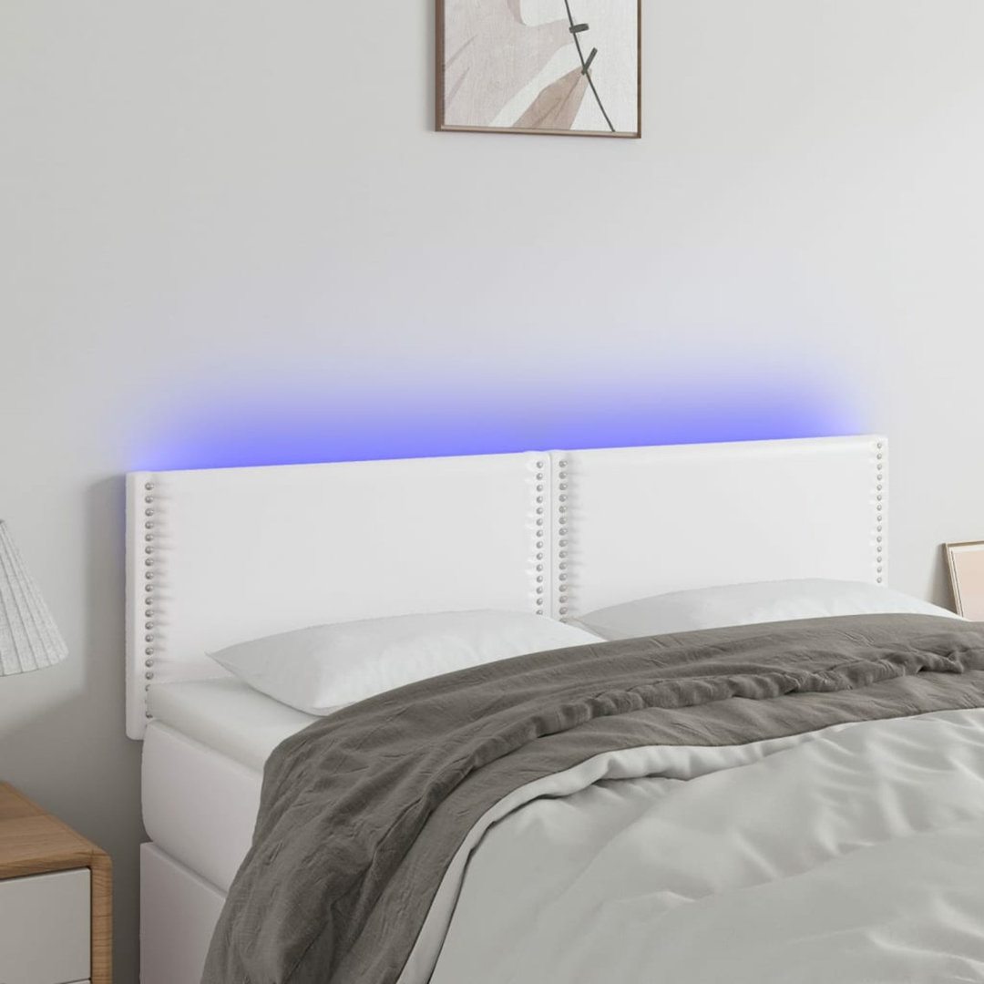 LED headboard white 144 x 5 x 78/88cm imitation leather