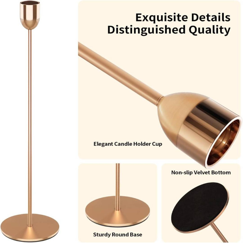 Gold Tall Taper Candle Holders  – Aluminum Alloy Candlestick Stands For Table Centerpiece Decor, Gold