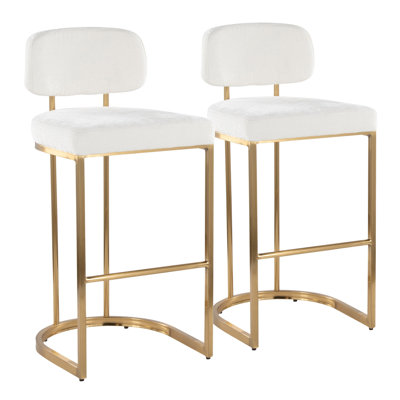 Tabouret de bar à hauteur fixe en métal doré et tissu crème - Ensemble de 2