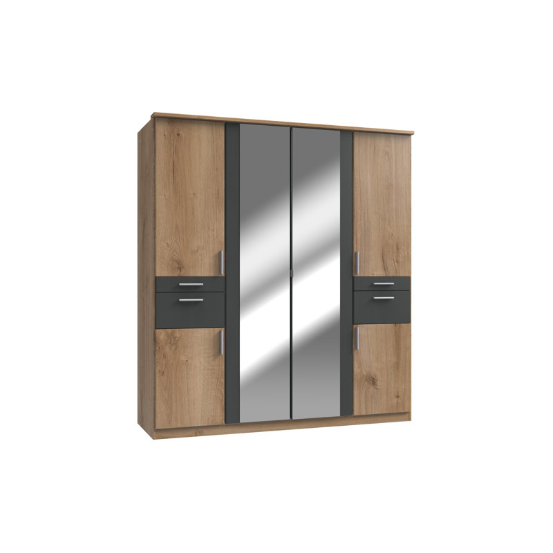 Bengt 6 Door Solid + Manufactured Wood Wardrobe, Oak/Graphite
